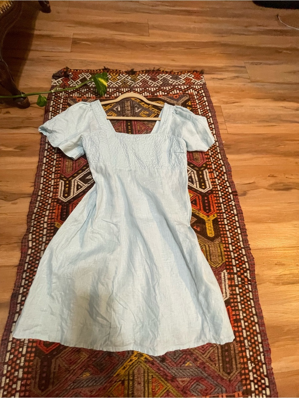 Madewell Light Blue Square-Neck Sleeve Mini Dress